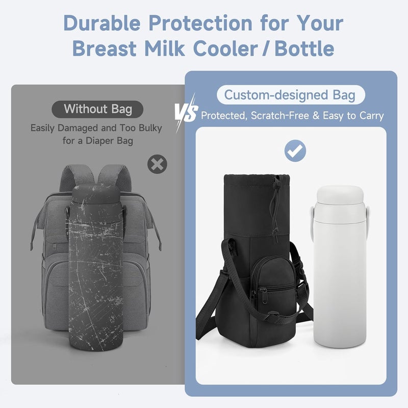 HavenMinds Portable Travel Bag for Breast Milk Cooler, Fits Milk Cooler & Portable BreastMilk Chiller, Leakproof,Insulated & Scratch-Resistant Bottle Carrier with Shoulder Strap & Extra Storage，Black - Image 4